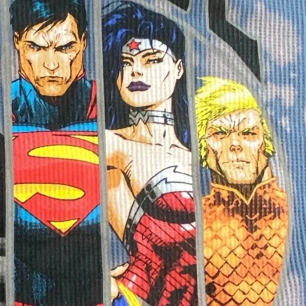 Justice League Adult Large Waffle Knit Thermal Shirt Streetwear Superhero Grunge